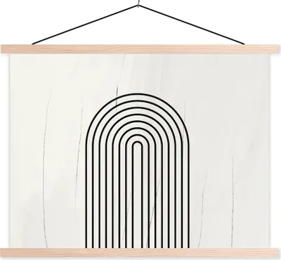Produktbild von MuchoWow® Textilposter Kunst - Schwarz - Weiß - Abstrakt 150x113 cm mit holzfarbenen Rahmen - Poster