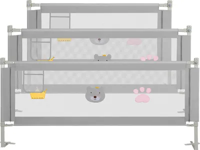 Produktbild von Faziango 3X Bettgitter Bettschutzgitter Kinderbettgitter Bettschutz Babybettgitter Baby Rausfallschutz für Kinder Bett Grau 180+200+200cm