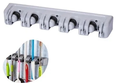 Immagine prodotto di Porta attrezzi da giardino - 6 ganci e 5 staffe - Grigio - Materiale PP - Robusto porta attrezzi da giardino