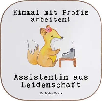Produktbild von Mr. & Mrs. Panda Untersetzer für Gläser Assistentin Leidenschaft - Weiß - Geschenk, Coaster, bieruntersetzer, gläseruntersetzer, unterleger