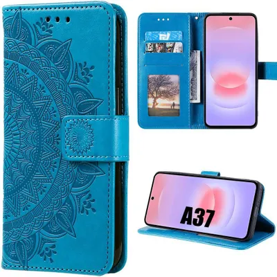 Image de Coque pour Samsung Galaxy A37 5G, Protection Rabat Anti-Rayures Synthécuir Motif Mandala Bleu