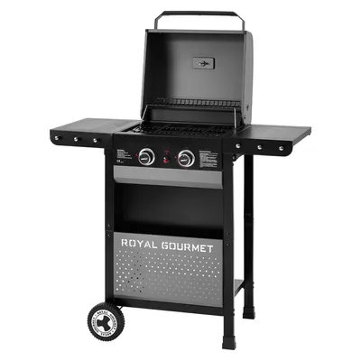 Produktbild von Royal Gourmet 2-Brenner Gasgrill, 5 kW Grillwagen mit klappbaren Seitenablagen, Ablagekorb, Outdoor Gasgrill für Balkon, Terrasse, Garten und Camping