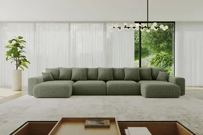 Produktbild von ALTDECOR Ecksofa mit Schlaffunktion und Bettkasten ESKAR-U2 - 464x176x72 cm Grün - Corner Sofa Eckcouch Couch U-Form universal, links/rechts angeordnet Schlafcouch Ausziehbar Wohnlandschaft