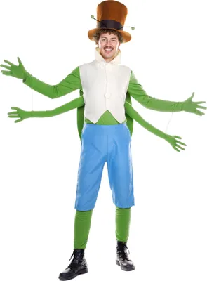 A person wearing a grasshopper costume.