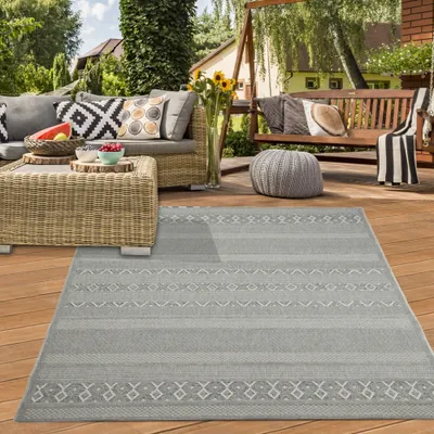 Obrázek produktu pro Vnitřní a venkovní sisalový koberec s kosočtvercovým vzorem v šedé barvě velikost - 240 x 340 cm