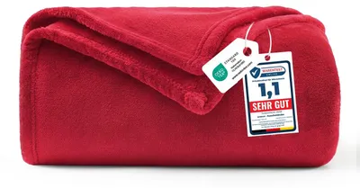 Produktbild von WAVVE Kuscheldecke Rot Decke – Flauschige Fleecedecke 150x200 cm, Warme Sofadecke & Wohndecke, Weicher Sofaüberwurf XL für Couch & Bett