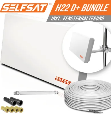 Produktbild von Selfsat H22D1+ 1 TV Teilnehmer SAT Flachantenne FLAT + Fensterdurchführung + Kabel FULL HD 4K