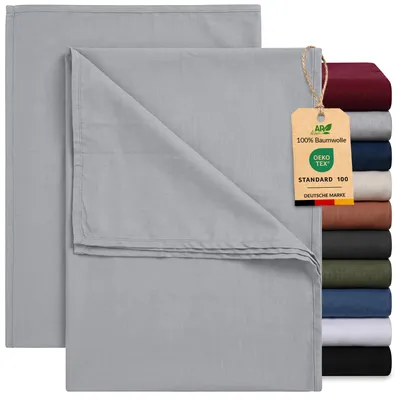 Produktbild von EllaTex 2er Pack Renforcé Bettlaken 140x200 Baumwolle – Betttücher Set ohne Gummizug, Farbe: Silber