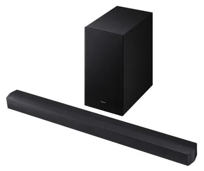Obrázok produktu pre Samsung HW-B460F, 2.1 kanály/kanálov, Dolby 2.0, Adaptívny, Hra, Štandardný, Rozšírenie priestorového zvuku, Čierna, LPCM, Káblový a bezdrôtový