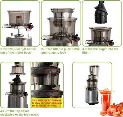 Immagine prodotto di Estrattore di succo a bassa velocità - Frullatore per frutta e verdura - Tritatutto per ghiaccio - Motore potente - Estrattore a freddo