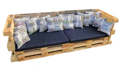 Produktbild von Polster für Palettensofa , Palettenpolster , Palettenkissen , Europalette , Set 2 Sitzkissen + 12 Rückenkissen , Fb. schwarz