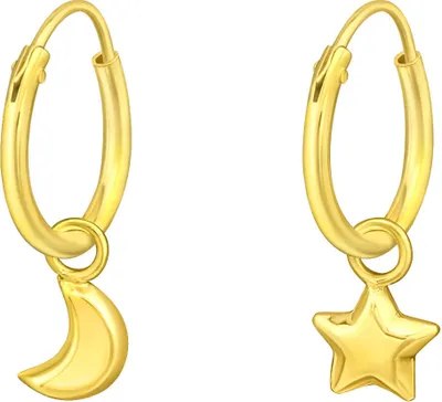 Produktbild von Creolen Ohrringe 925 Sterling Silber vergoldet mit Mond und Stern