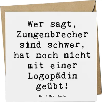 Produktbild von Mr. & Mrs. Panda Grußkarte Spruch Training mit Logopädin - Weiß - Geschenk, Berufsalltag, Übungen, Berufsgestaltung, Glückwunschkarte, Klappkarte, Berufsliebe, Patienten