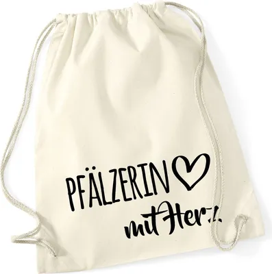 Produktbild von Huuraa Turnbeutel Pfälzerin mit Herz 12 Liter Natural Baumwolle Rucksack Geschenkidee