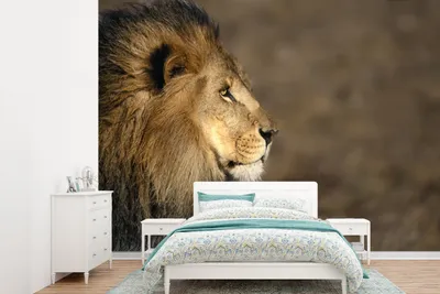 Produktbild von MuchoWow® Fototapete für Wohnzimmer oder Schlafzimmer Wandtapete Vinyl Motivtapete Profil - Löwe - Afrika - 415x300 cm - Küche