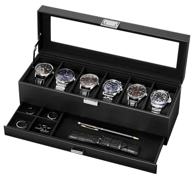 Immagine prodotto di Scatola per orologi con coperchio in vetro, adatta a 6 orologi