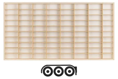 Produktbild von ArtTwist Trailer für Modellauto Vitrine | Hot Wheels Aufbewahrung zu 80 Fächen | Sammlervitrine Hängend 78,5cm x 40cm x 4cm | Setzkasten Holz für Wanddeko und Organisation (K03R)