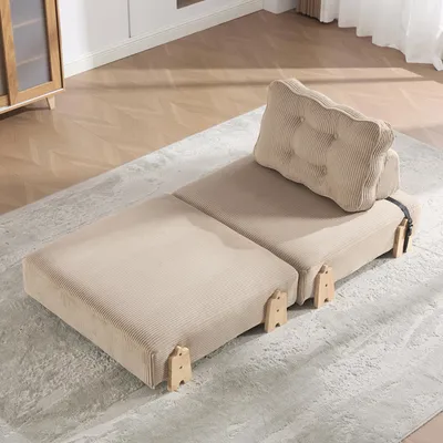 Produktbild von okwish khaki Einzel Sofa mit Rückenlehne und Holzbeinen, Lazy Sofa,Cord ,In ein Schlafsofa umwandelbar,Geeignet für kleine Wohnungen