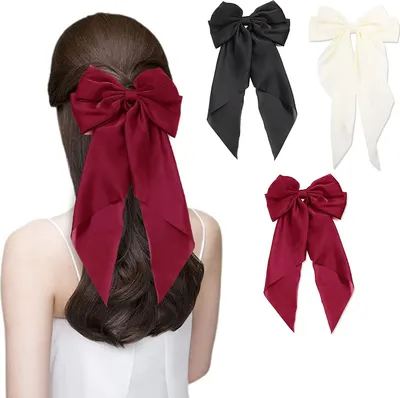 Produktbild von 3 Stück Schleife Schwarz Elegante Lange Haarnadelschleife, Große Haarklammer, Haarschleifen Clips Große Haarklammer, Damen Haarspangen Haarschmuck Haarclip für Frauen