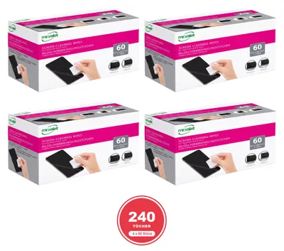Produktbild von MR.VALET Bildschirmreinigungstücher XL, 4 x 60 Stück, feuchte Reinigungstücher für Monitore, Laptops, Tablets und Displays