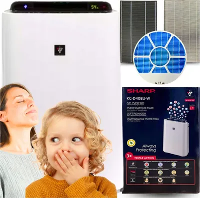 Obrázek produktu pro Čistič vzduchu Sharp KC-D40EU-W, zvlhčovač vzduchu, ionizace, tichý provoz
