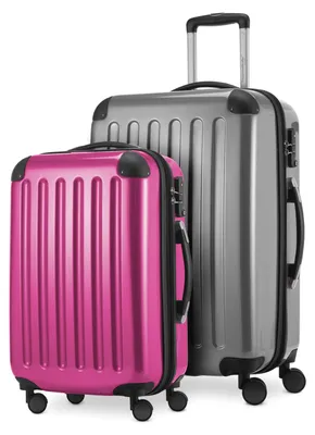 Obrázok produktu pre Alex - Sada 2 príručných batožín + stredne veľký kufor, sada kufrov Resekofffer trolleys tvrdá škrupina polykarbonát lesklá, magenta-strieborná