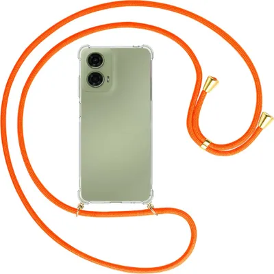 Produktbild von Handykette Backcover-Schutzhülle mit Band (Metall goldfarben) für Motorola Moto G24 - neonorange