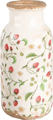 Produktbild von Clayre & Eef Vase Ø 15x32 cm Beige Rot Keramik Erdbeeren
