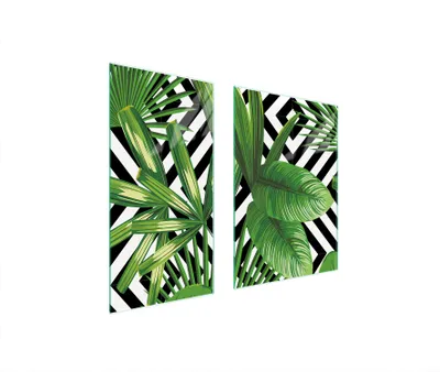 Image de Plaques de recouvrement pour cuisinière 2 pièces 75x52 Couverture de champ en vitrocéramique Planche à découper feuillage vert