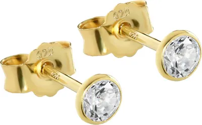 Produktbild von Paar 3,4mm Ohrstecker 925 Sterling Silber Gelbgold Vergoldet Zirkonia Ohrringe