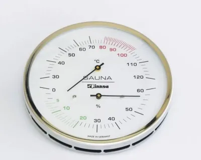 Produktbild von Edelstahl Sauna-Hygrothermometer 130 mm mit großer Skala für präzise Messung