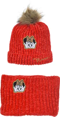 Produktbild von Minnie Mouse Mädchen Kinder Winter Strick Set 2 tlg. Mütze und Schal, Farbe:Rot, Größe:54