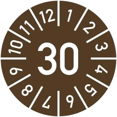 Produktbild von Dreifke® Prüfplakette Jahr 30 mit Monaten, braun, Dokumentenfolie, Ø 25 mm, 1...