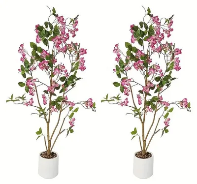 Image de Arbre de bougainvillier artificiel, 120 cm - Lot de 2 - Grande plante artificielle pour intérieur et extérieur - Fleurie