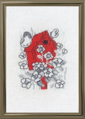 Immagine prodotto di Confezione da ricamo a punto croce Permin "Birdhouse", schema contato, 13x18 cm