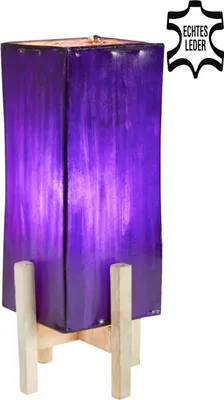 Produktbild von Ledertischlampe Janka Lila mit weißem Gestell 39cm | handgefertigte orientalische Lederlampe | Tischlampe aus Ziegenleder & Metall | Nachttischlampe im Boho Orient Design | Set 2 Lampen