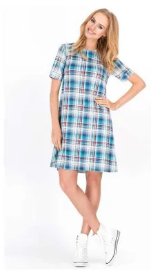 Produktbild von Mini-Kleid Sommer Tunika Kariert A-Form; 4 / Türkis S/36