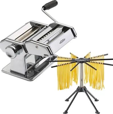 Zdjęcie produktu dla GEFU 00166, Ręczna maszynka do makaronu, Lazania, Tagliatelle, Taglierini, Metal, Plastik, Stal nierdzewna, Czarny, Stal nierdzewna, 198 mm, 199 mm