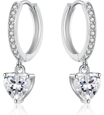 Produktbild von Ohrringe Hängend Damen Mädchen Silber 925 Creolen mit Zirkonia Herzanhänger