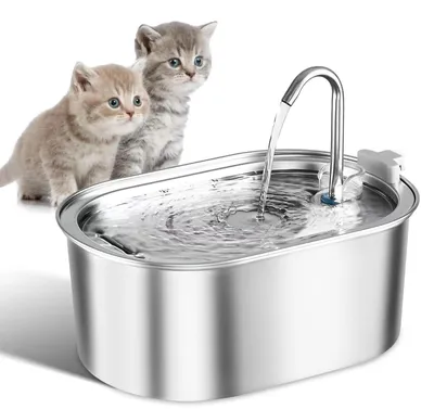 Produktbild von Zimilo 3,2L Tierbrunnen aus Edelstahl mit Wasserhahn, Mehrstufiger Filter, Leise Pumpe, Spülmaschinenfest, für Katzen und kleine Haustiere