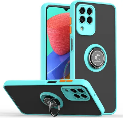 Produktbild von Samsung M33 Hülle, Ring Halter Ständer Matte Transluzent TPU Rahmen Stoßfest Schutzhülle für Samsung Galaxy M33 Hellblau
