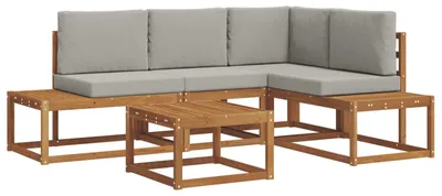 Produktbild von vidaXL Outdoor-Sofagarnitur mit Kissen 5 Stück Natürlich und Hellgrau
