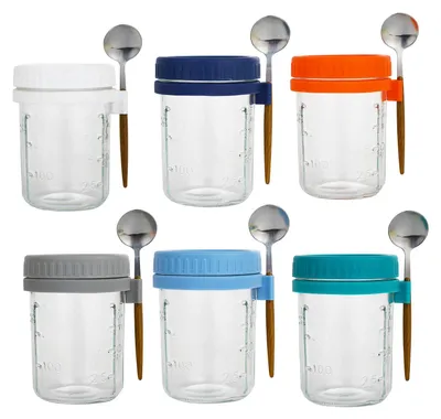 Produktbild von 6 Stück Overnight-Oat-Behälter mit Deckel, lebensmittelecht, BPA-frei, hitzebeständig, Einmachgläser aus Glas, luftdicht, auslaufsicher, Overnight-Oats-Gläser