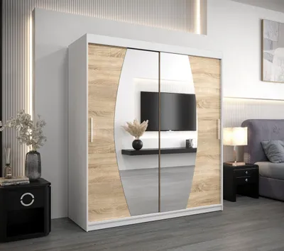 Produktbild von Schwebetürenschrank DITA – Breite 180 cm, Weiß / Eiche Sonoma