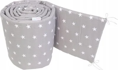Produktbild von Bettumrandung für Babybett 30x180 cm Baumwolle weich gepolstert – Graue Sterne