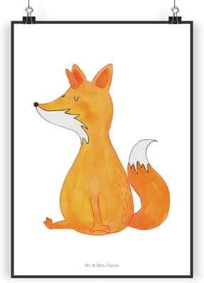 Produktbild von Mr. & Mrs. Panda Bild Einhorn Fuchs DIN A4 - Weiß - Geschenk, Einhörner, drucke, Kunstdruck, Unicorn, poster, Unicorns, Füchse, Fuchshörnchen, Plakat, wanddeko