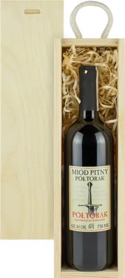 Produktbild von Met Pó³torak-Einhalber Geschenkset in einer leichten Holzbox | 750ml | 16% Alkohol Metwein | Polnische Produktion