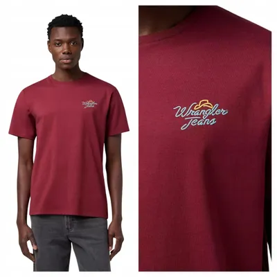 Immagine prodotto di Wrangler | T-shirt da uomo con stampa grafica, color borgogna, cotone, taglia M