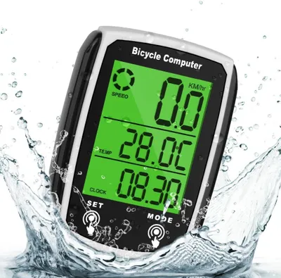 Imagen del producto de Ciclocomputador con cable - 19 funciones - Resistente al agua - Pantalla iluminada