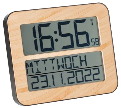 Produktbild von Digitale Funk-Wanduhr TimeLine Max TFA 60.4512.08, mit Weckfunktion, Wochentag und Datum, Holzoptik